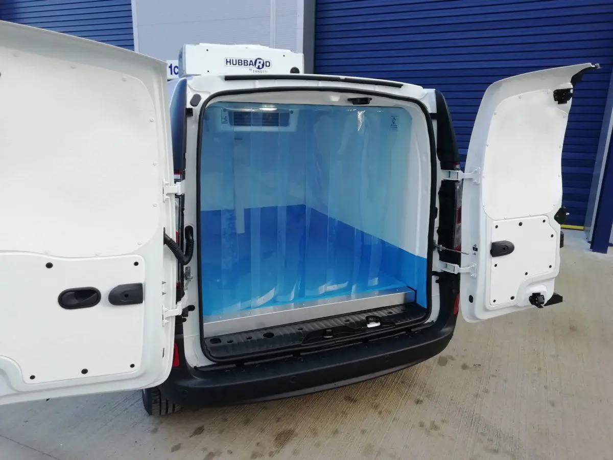 Renault Kangoo ZE refrigerated van. Rear with doors open