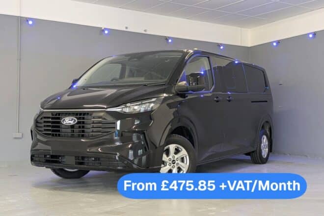 Black Ford Transit Custom Crew Van With Tailgate