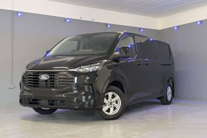 Black Ford Transit Custom Crew Van With Tailgate