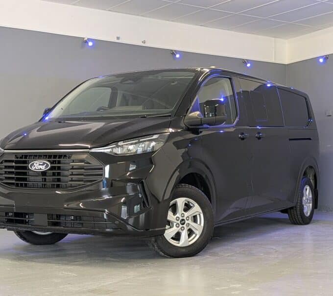 Black Ford Transit Custom Crew Van With Tailgate